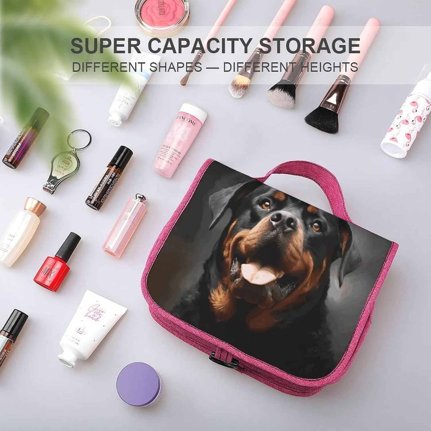 Cool Rottweiler Dog Art Travel Toiletry Bag for Women,Hanging Toiletry Organizer with Hook, Makeup Bag Travel Organizer for Shampoo,Toiletriesl