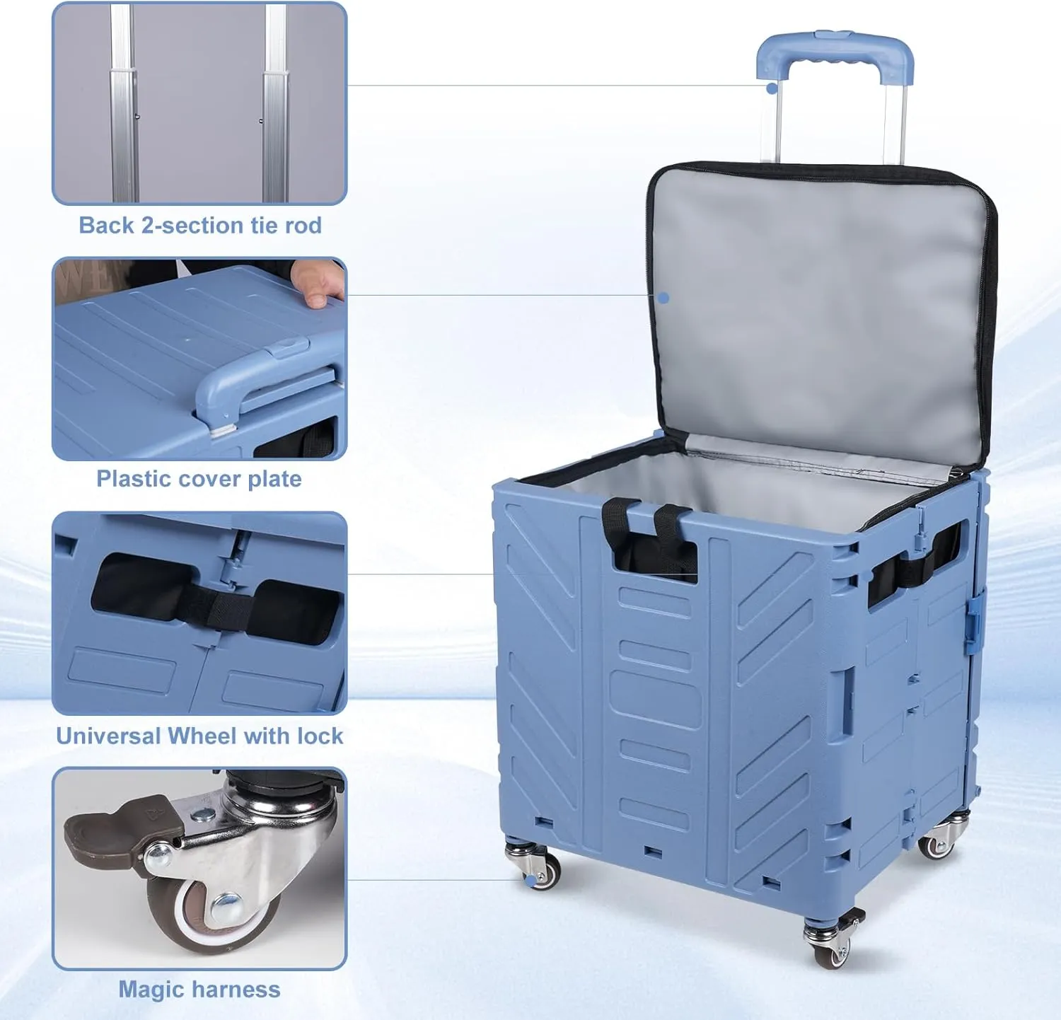 Cooler Bag Wheeled，Large Insulated Rolling Cooler Collapsible Leakproof Portable Hard Framed Ice Packs for Camping Picnic Beach Travel