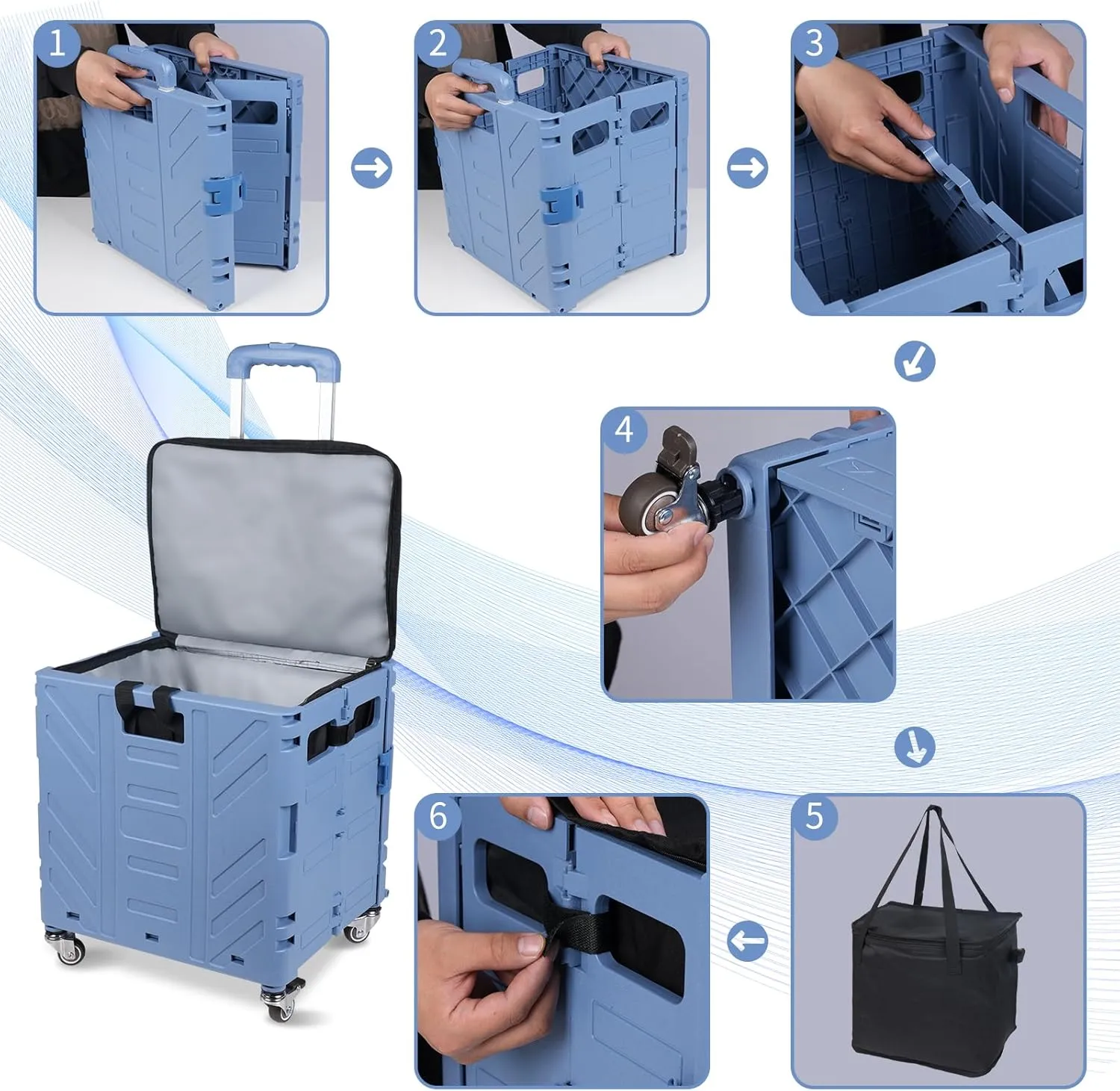 Cooler Bag Wheeled，Large Insulated Rolling Cooler Collapsible Leakproof Portable Hard Framed Ice Packs for Camping Picnic Beach Travel