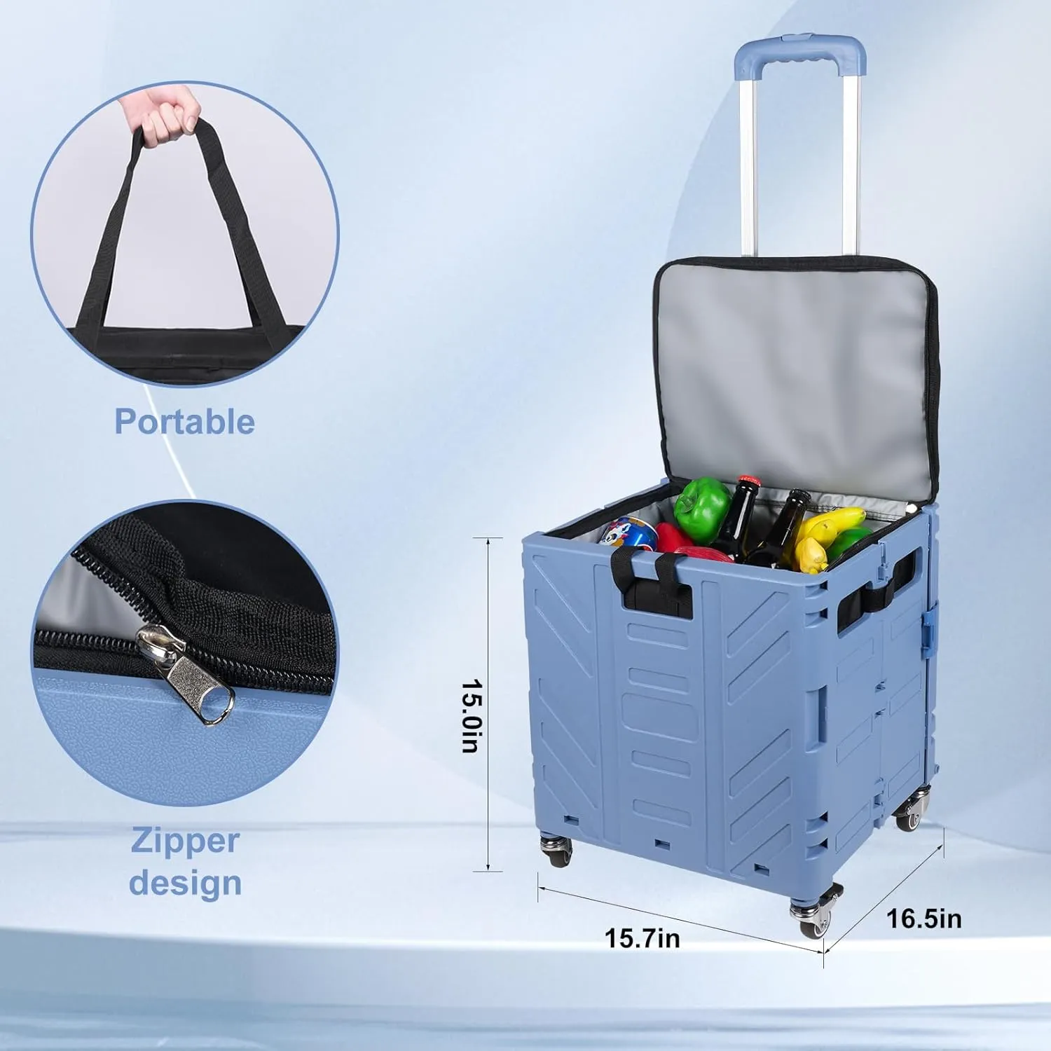 Cooler Bag Wheeled，Large Insulated Rolling Cooler Collapsible Leakproof Portable Hard Framed Ice Packs for Camping Picnic Beach Travel