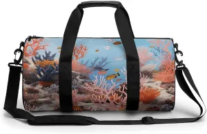 Coral Reef Cylindrical Gym Bag Travel Duffel Bag with Dry Wet Separated Pocket for Men And Women Overnight Bag Weekender Bag Training Handbag Yoga Bag