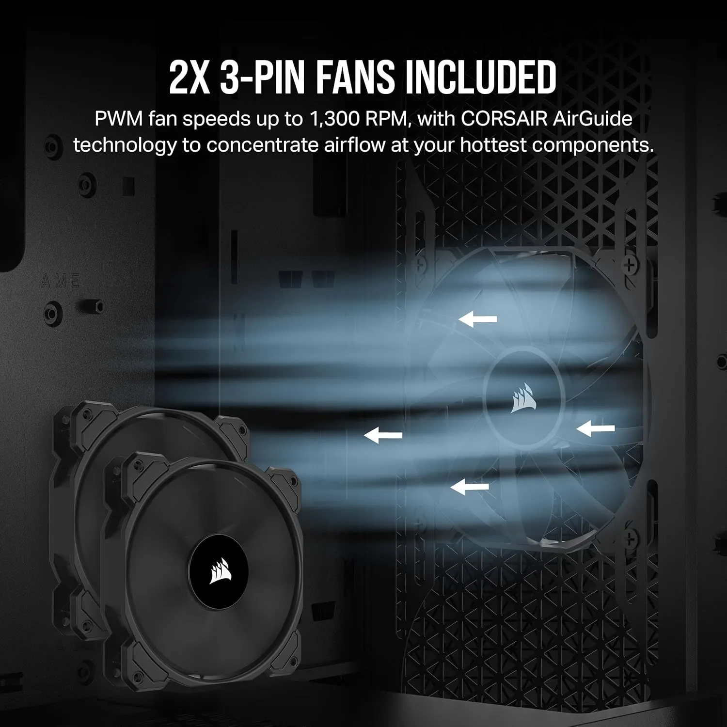 Corsair 3000D AIRFLOW Mid-Tower PC Case – 3-Pin Fans – Four-Slot GPU Support – Fits up to 8x 120mm Fans – High-Airflow Design – Black