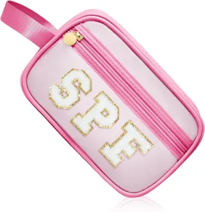 COSHAYSOO Clear Sunscreen Bag Makeup Toiletries Pouch Beach Vacation Essentials Summer Travel Stuff Accessories Personalized Graduation Gifts for Her Women College Teen Girls Teacher Nurse Pink SPF
