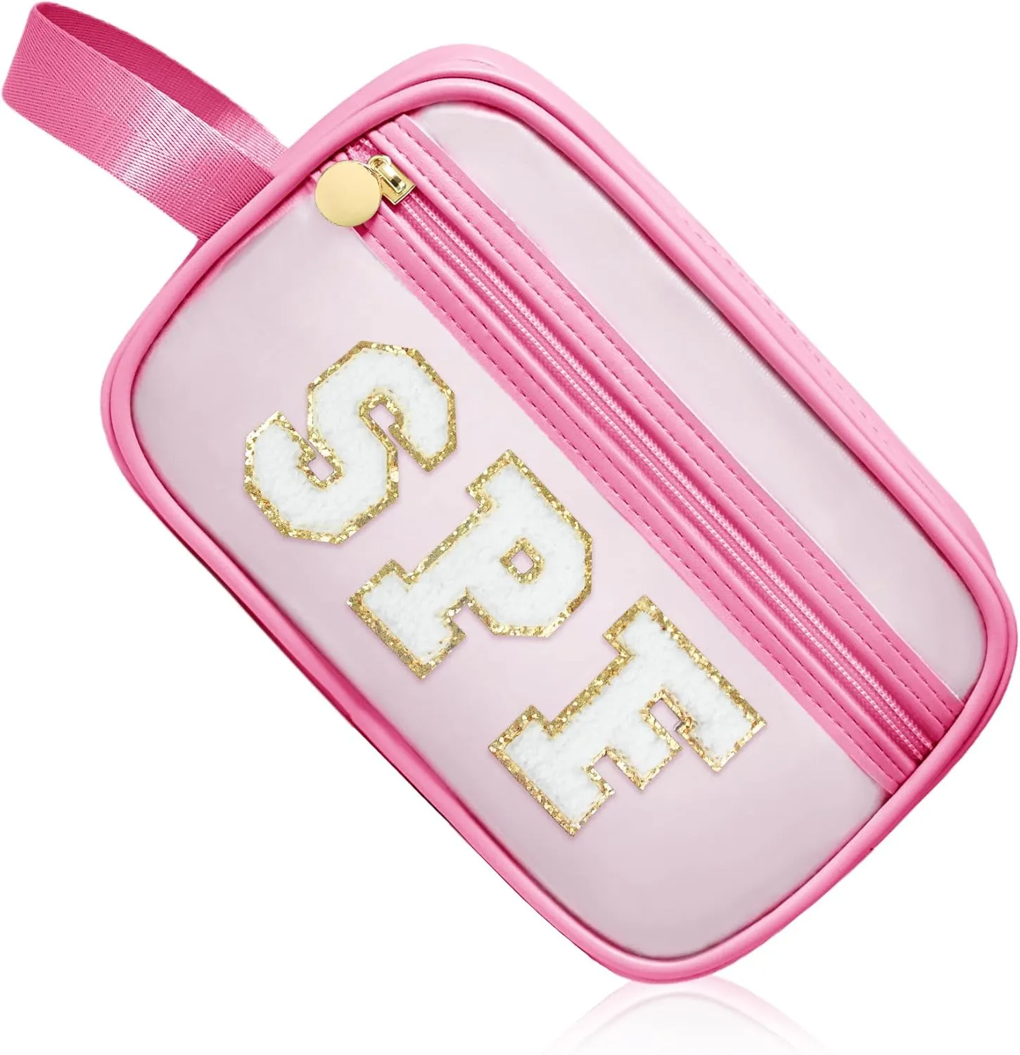 COSHAYSOO Clear Sunscreen Bag Makeup Toiletries Pouch Beach Vacation Essentials Summer Travel Stuff Accessories Personalized Graduation Gifts for Her Women College Teen Girls Teacher Nurse Pink SPF