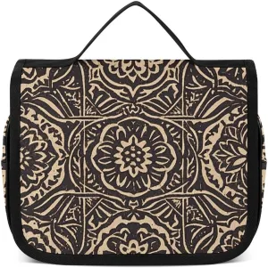 Cosmetic Bag for Women Woodcut Style Toiletry Bag Hanging Makeup Bag Travel Bag with Hanging Hook Portable Wash Bag Travel Organizer for Accessories 8.9x7.3 Inch
