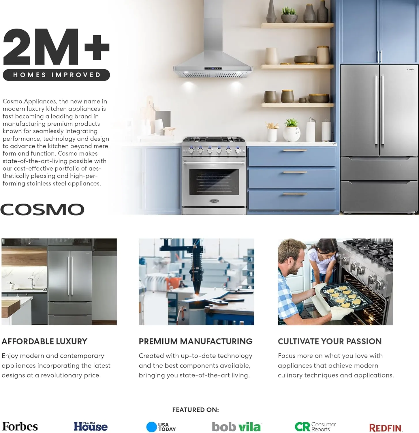 COSMO COS-5MU30 30 in. Delta Collection Ducted Under Cabinet Range Hood, Button Controls, Reusable Filters, LED Lights, Stainless Steel