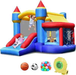 Costzon Inflatable Bounce House, Bouncy House for Kids Indoor Outdoor Party w/Basketball Rim, Ball Shooting, Ocean Balls, Large Castle Bounce House with Blower for Toddlers Birthday