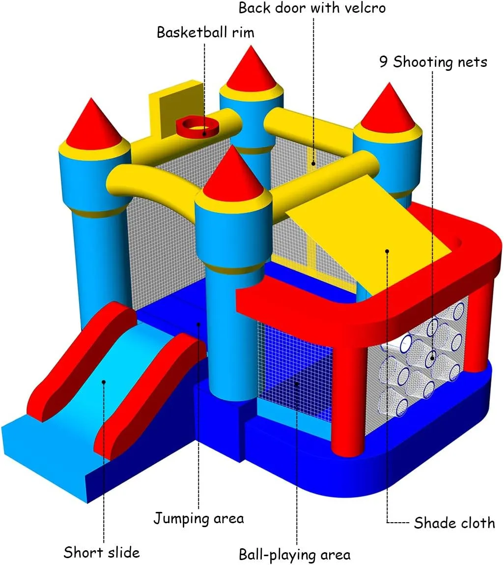 Costzon Inflatable Bounce House, Bouncy House for Kids Indoor Outdoor Party w/Basketball Rim, Ball Shooting, Ocean Balls, Large Castle Bounce House with Blower for Toddlers Birthday