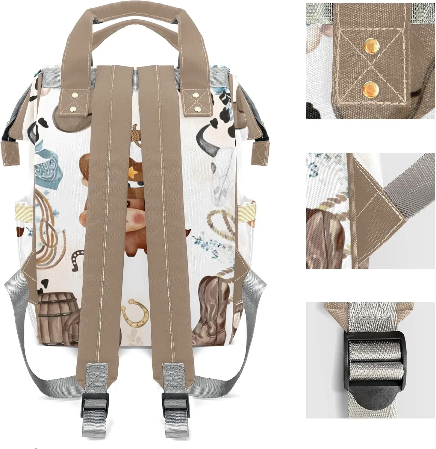 Cow Horse Wild Western Personalized Large Capacity Diaper Bags,Custom Name Backpack Casual Daypack Bag Nappy Bag Gifts