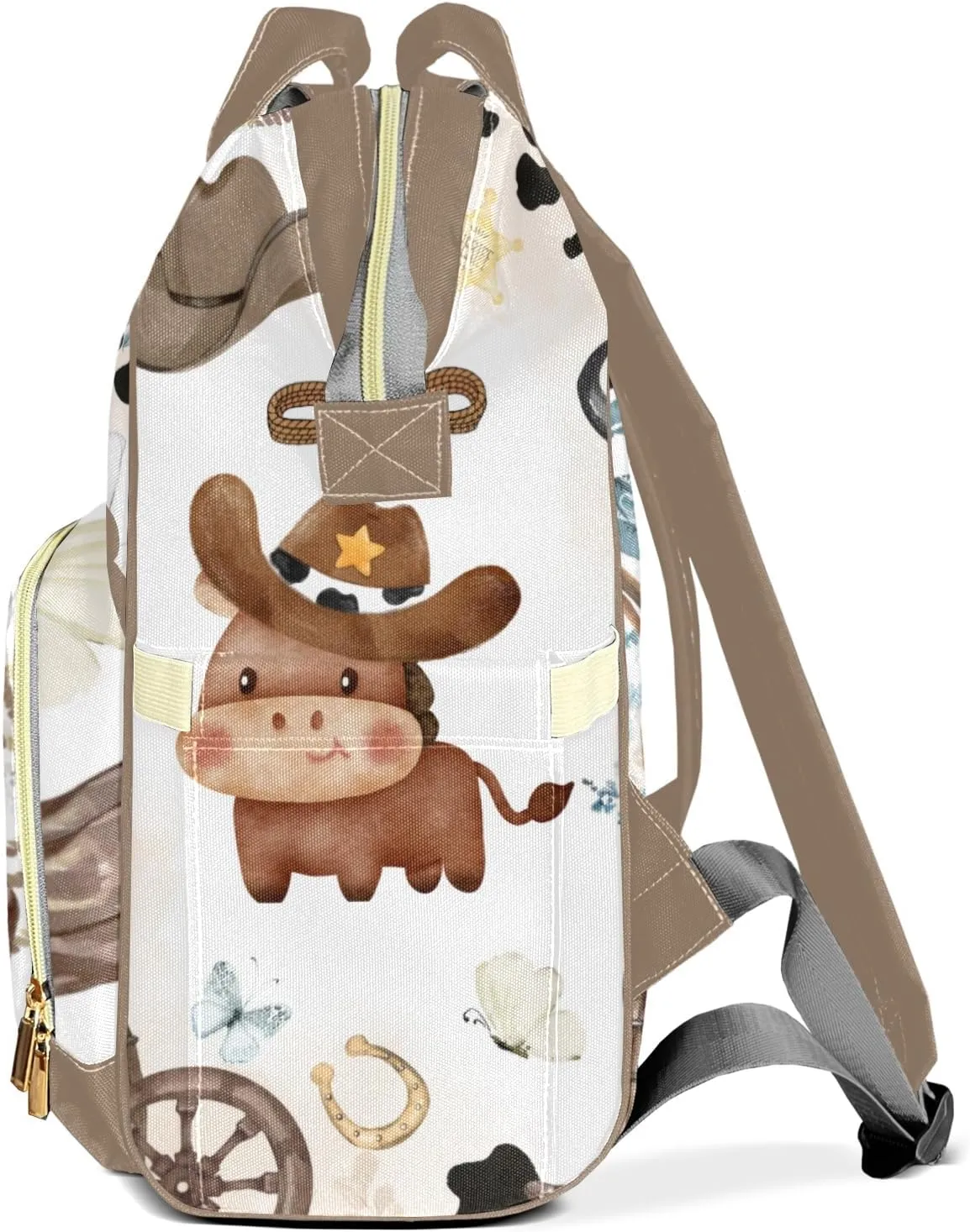 Cow Horse Wild Western Personalized Large Capacity Diaper Bags,Custom Name Backpack Casual Daypack Bag Nappy Bag Gifts