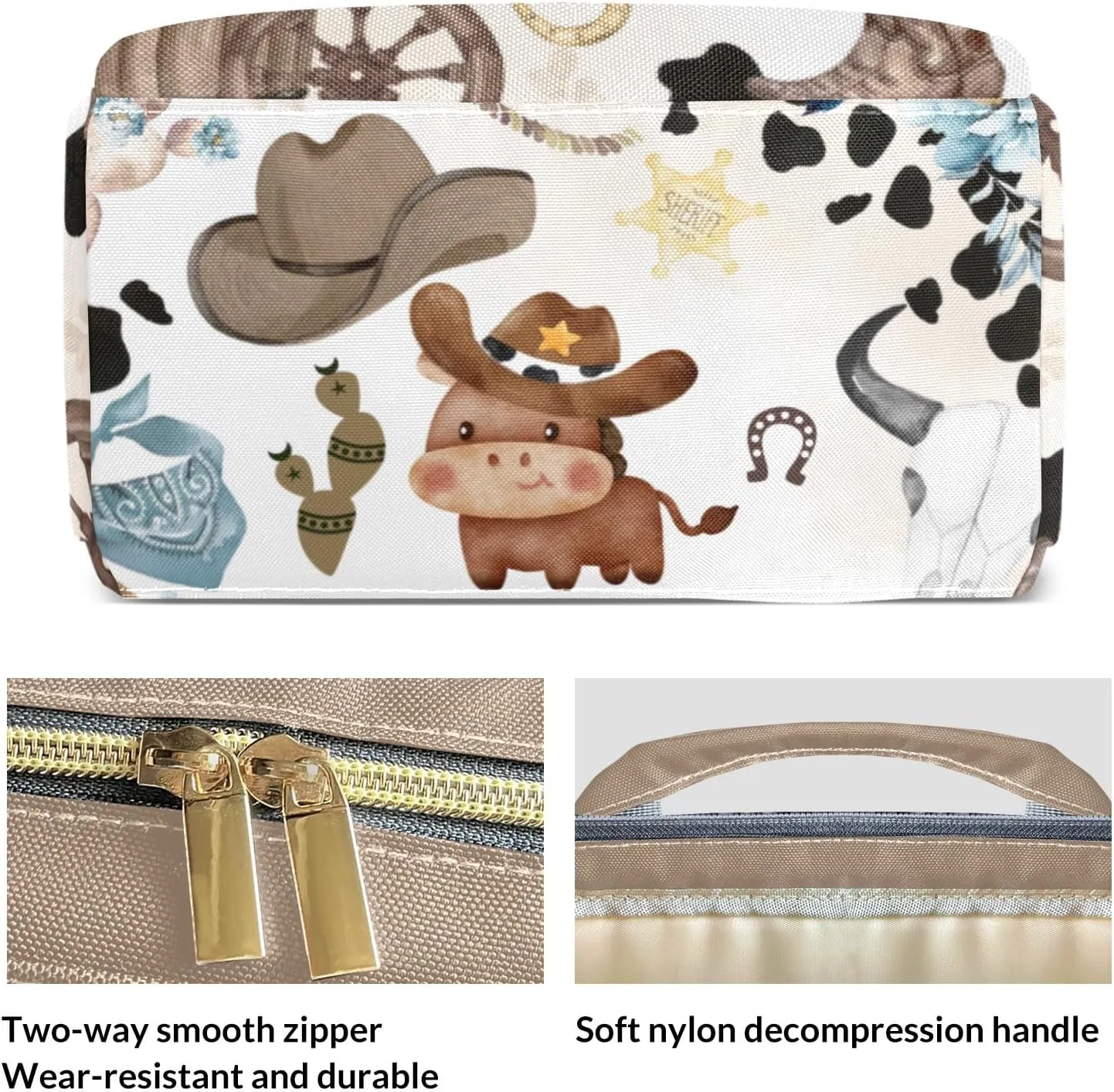 Cow Horse Wild Western Personalized Large Capacity Diaper Bags,Custom Name Backpack Casual Daypack Bag Nappy Bag Gifts