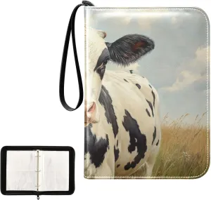 Cow Painting Collectible Trading Card Albums, Waterproof PU Card Collection Binder Fits 400 Cards with Removable Sleeves for Baseball Card, Football Card