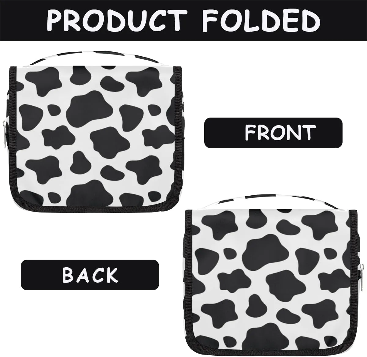Cow Print Hanging Travel Toiletry Bag for Women Men, Animal Black White Print Makeup Bag Portable Cosmetic Bag Travel Organizer for Accessories