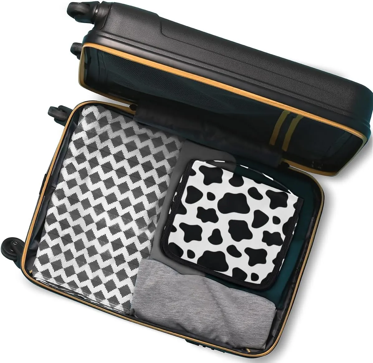 Cow Print Hanging Travel Toiletry Bag for Women Men, Animal Black White Print Makeup Bag Portable Cosmetic Bag Travel Organizer for Accessories