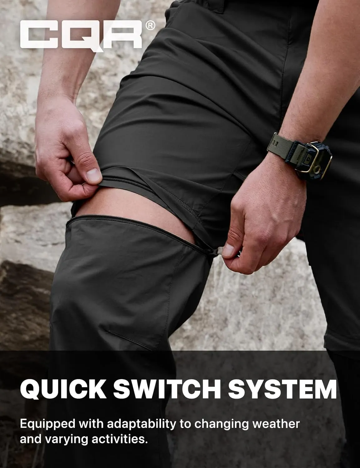 CQR Men's Convertible Cargo Tactical Pants, Water Resistant Outdoor Hiking Pants, Zip Off Lightweight Stretch Work Pants