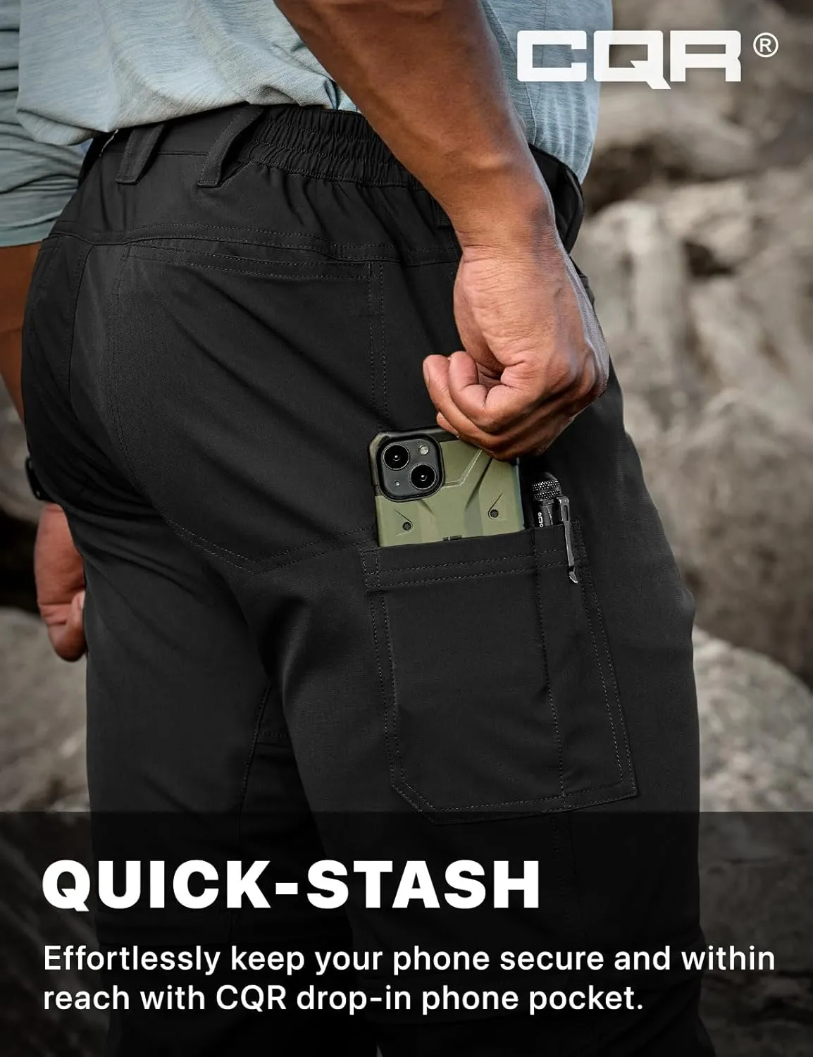 CQR Men's Convertible Cargo Tactical Pants, Water Resistant Outdoor Hiking Pants, Zip Off Lightweight Stretch Work Pants