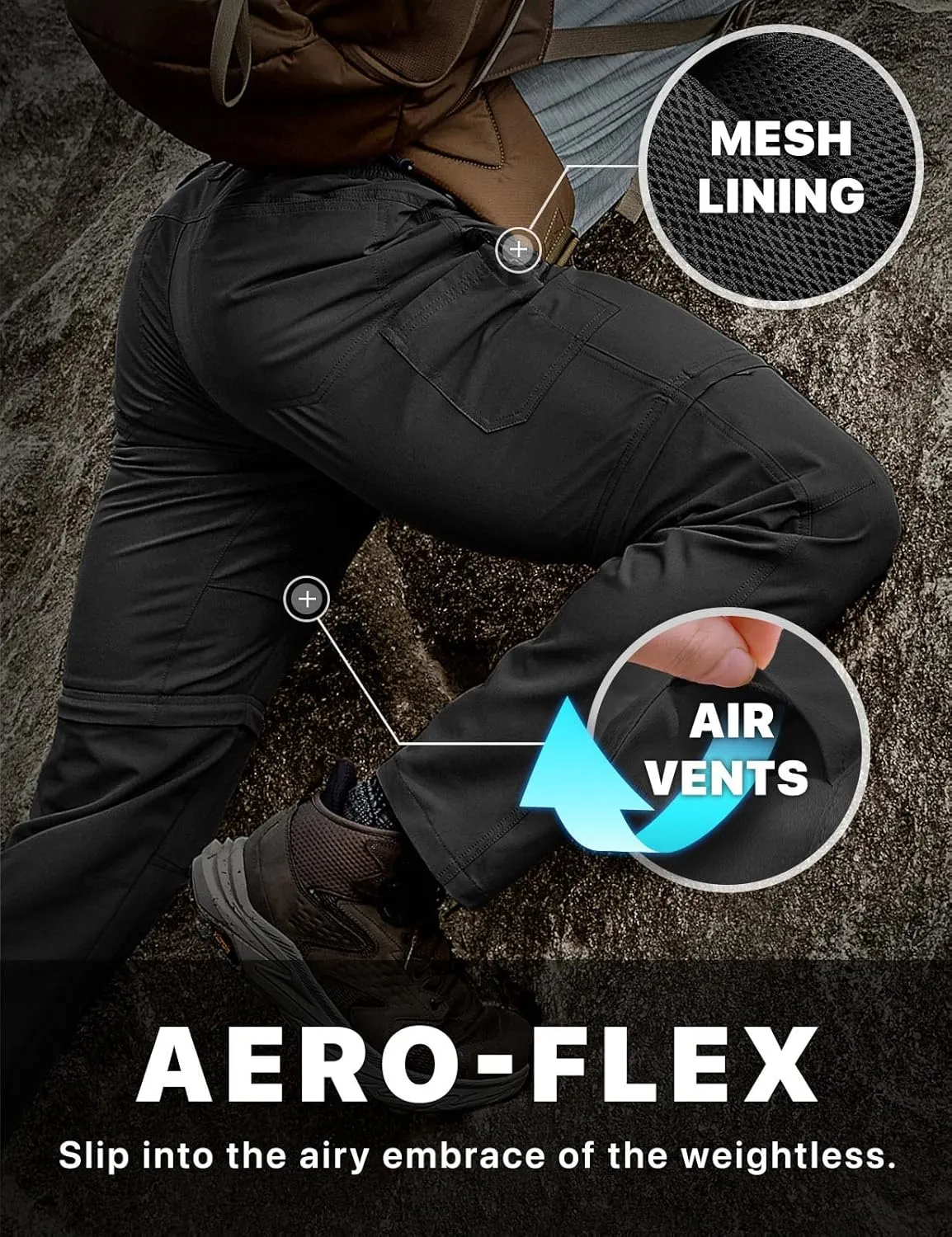 CQR Men's Convertible Cargo Tactical Pants, Water Resistant Outdoor Hiking Pants, Zip Off Lightweight Stretch Work Pants