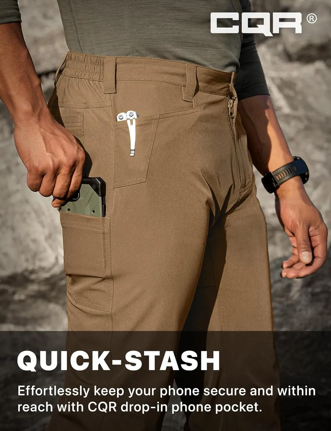 CQR Men's Quick Dry Tactical Pants, Water Resistant Outdoor Pants, Lightweight Stretch Cargo Work Hiking Pants