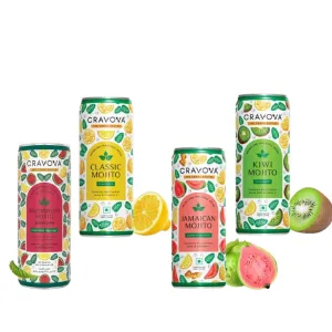 Cravova Mojito | Refreshing Mint Lime Mocktail | Non-Alcoholic Mocktail | Ready-to-Drink Beverage | Perfect for Parties & Gatherings | 12-Pack of 250ml Cans (Assortment)