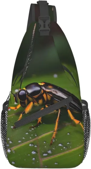 Cross chest bag diagonally Insects on leaves pattern Suitable For Men And Women outdoor hiking Daily travel Long and short trips