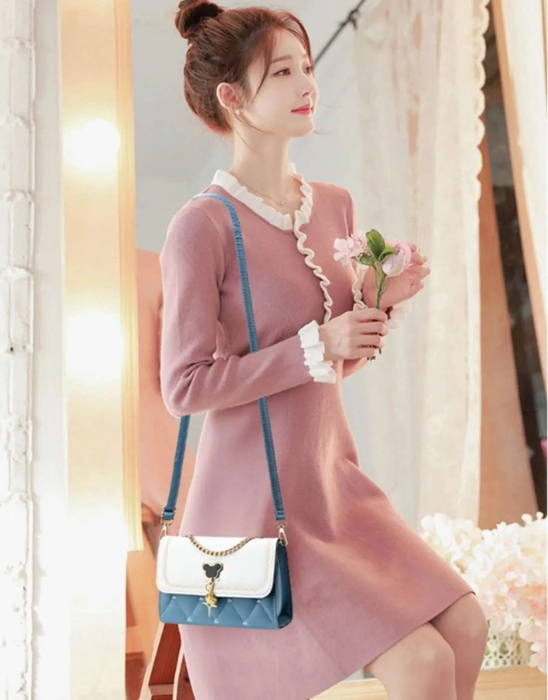 Crossbody Bag and Satchel Purse for Women- Fashion Chain shiny Chain Purse PU Leather HandBag