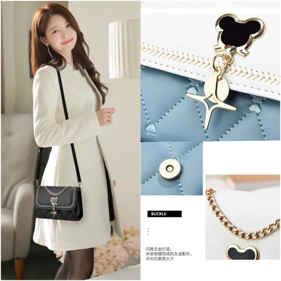 Crossbody Bag and Satchel Purse for Women- Fashion Chain shiny Chain Purse PU Leather HandBag