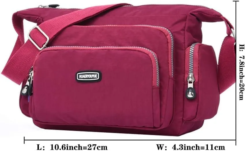 Crossbody Bag for Women Anti-Theft RFID Card Slot Multi Pocket Shoulder Bag Nylon Lightweight Messenger Bag