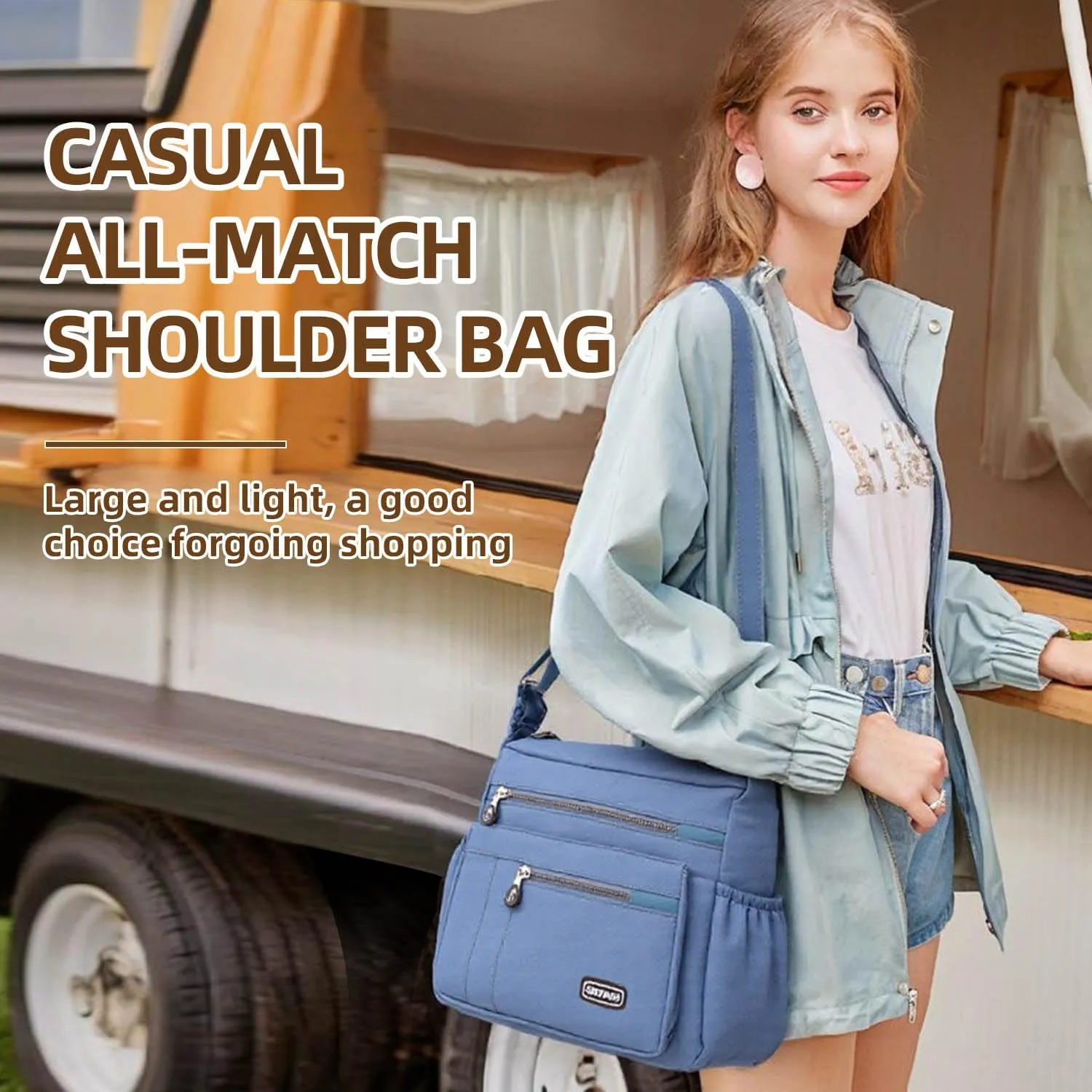 Crossbody Bag for Women, Multi Pockets Waterproof Nylon Shoulder Handbag, Lightweight Crossbody Purse for Ladies