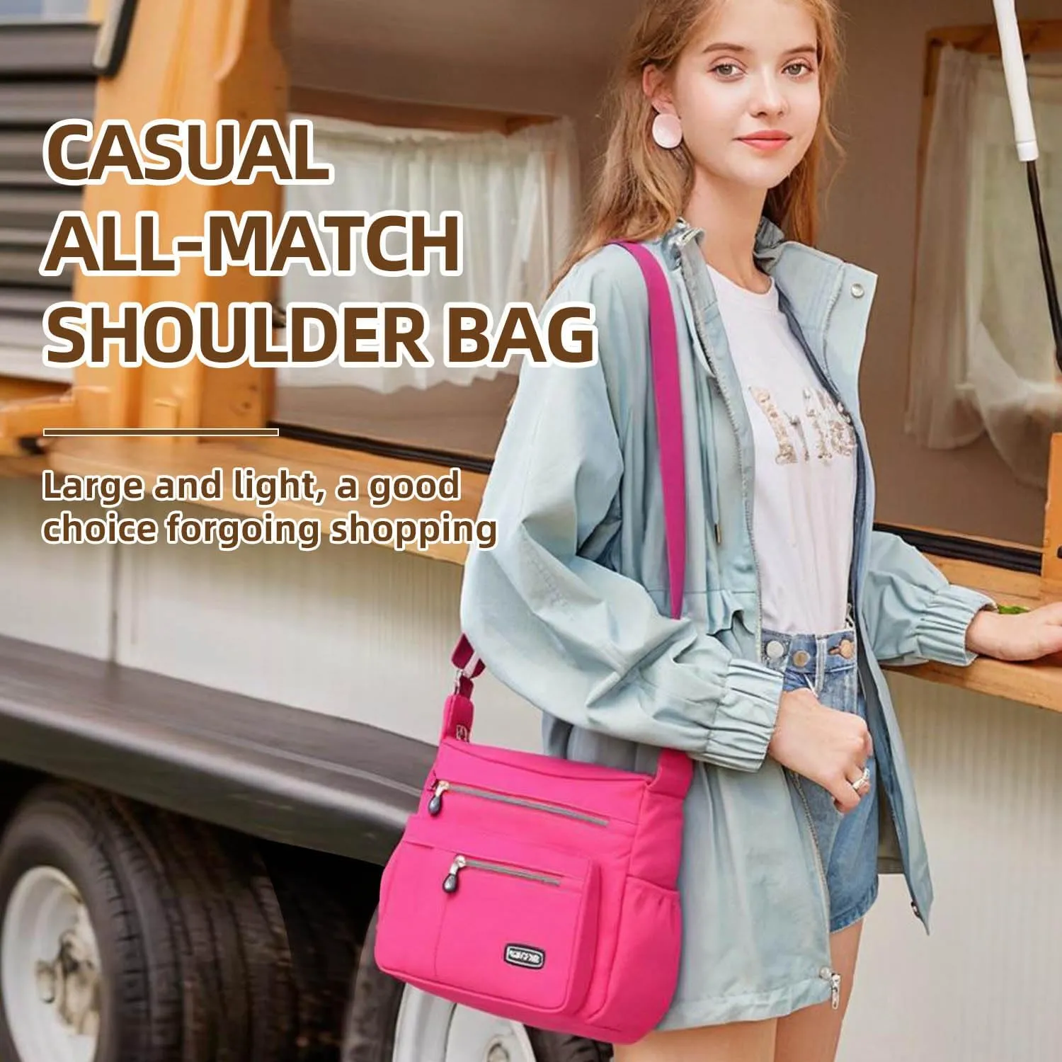 Crossbody Bag for Women, Multi Pockets Waterproof Nylon Shoulder Handbag, Lightweight Crossbody Purse for Ladies