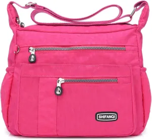 Crossbody Bag for Women, Multi Pockets Waterproof Nylon Shoulder Handbag, Lightweight Crossbody Purse for Ladies