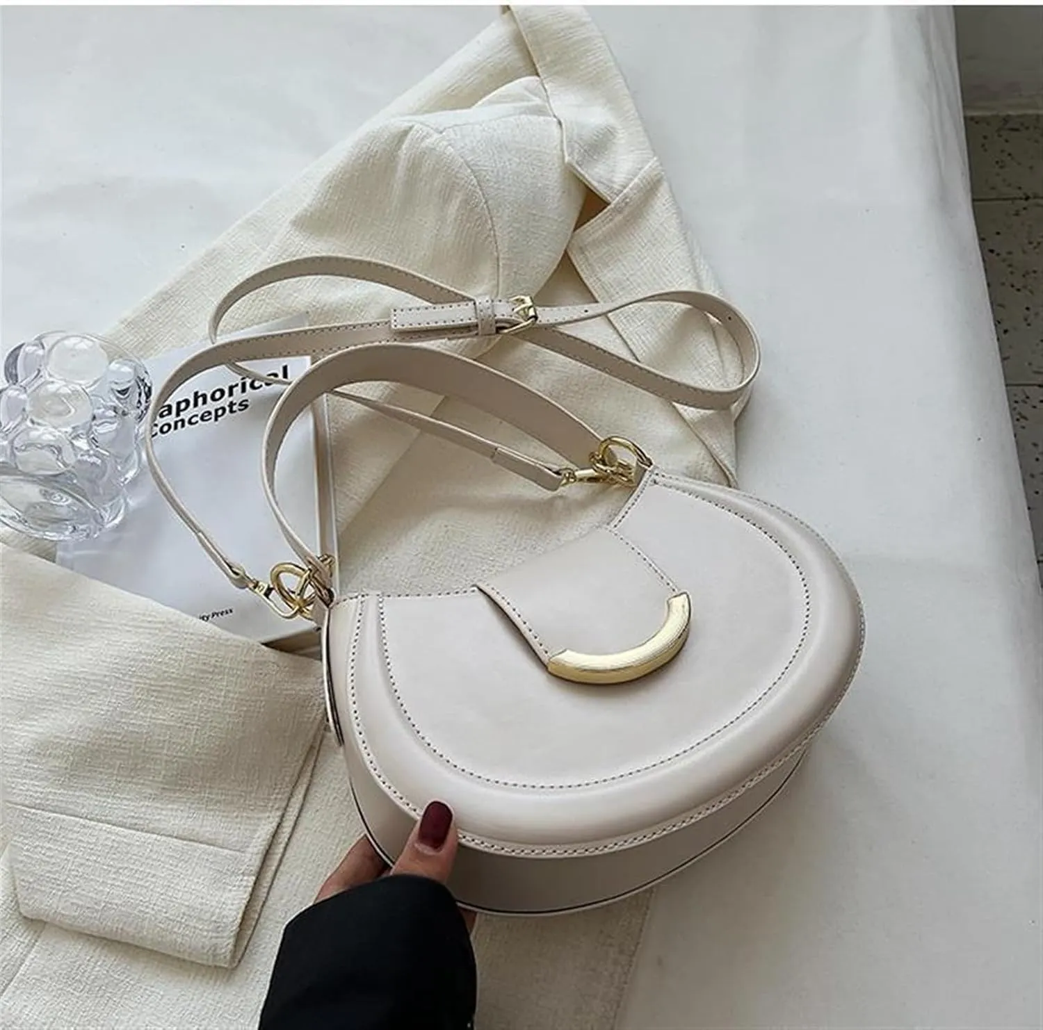 Crossbody bag, high-class sense of fashion trend women's bag shoulder armpit bag (White)