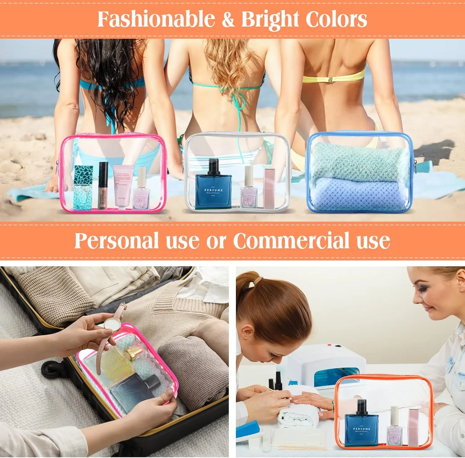 Cunno 60 Pcs Clear Toiletry Bag TSA Approved Cosmetic Bag Bulk Makeup Bag Travel Carry Airport Airline Compliant Bag for Women Men Summer Vacation Salon Mother Gift(Vivid Color)
