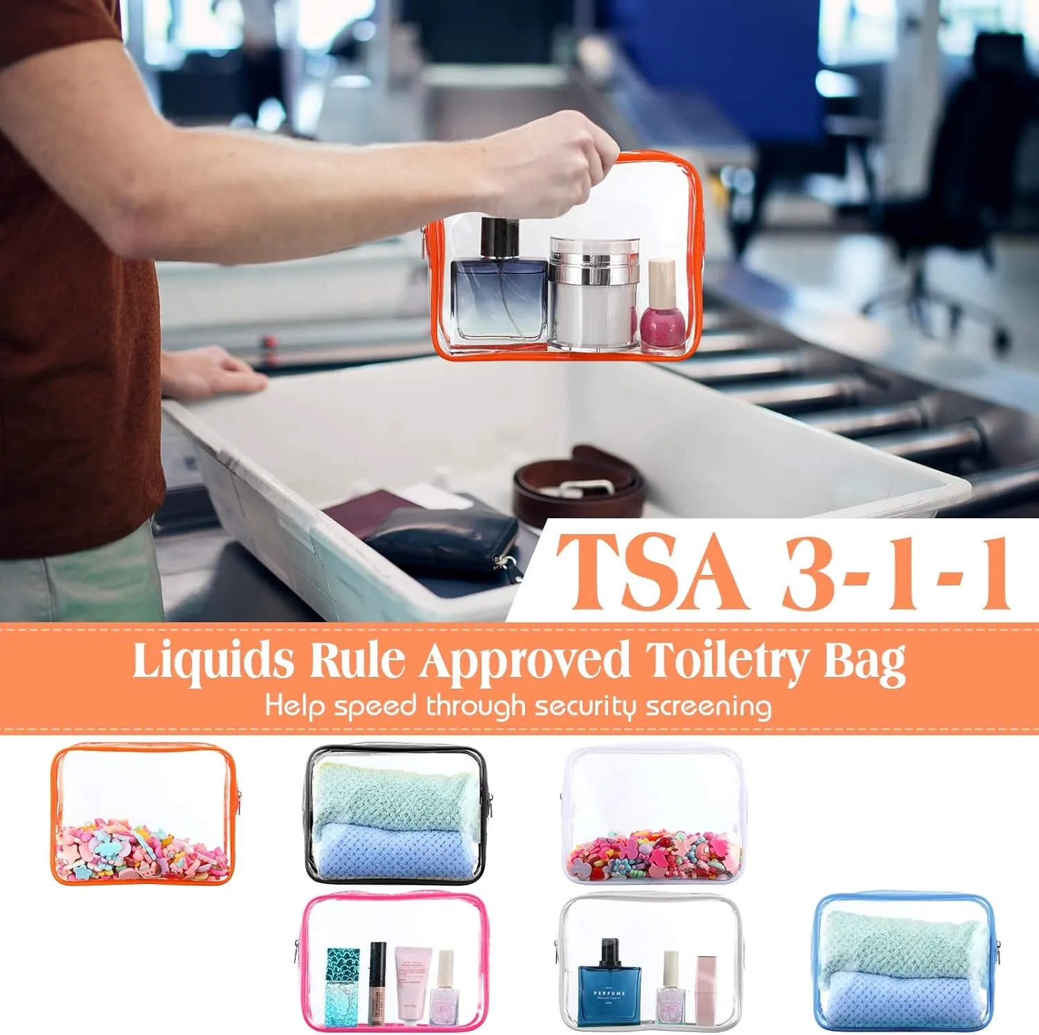 Cunno 60 Pcs Clear Toiletry Bag TSA Approved Cosmetic Bag Bulk Makeup Bag Travel Carry Airport Airline Compliant Bag for Women Men Summer Vacation Salon Mother Gift(Vivid Color)