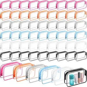 Cunno 60 Pcs Clear Toiletry Bag TSA Approved Cosmetic Bag Bulk Makeup Bag Travel Carry Airport Airline Compliant Bag for Women Men Summer Vacation Salon Mother Gift(Vivid Color)
