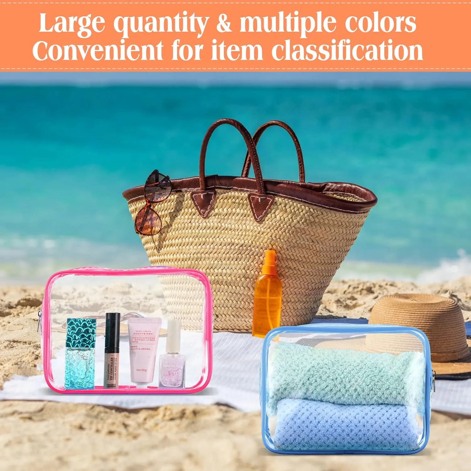 Cunno 60 Pcs Clear Toiletry Bag TSA Approved Cosmetic Bag Bulk Makeup Bag Travel Carry Airport Airline Compliant Bag for Women Men Summer Vacation Salon Mother Gift(Vivid Color)