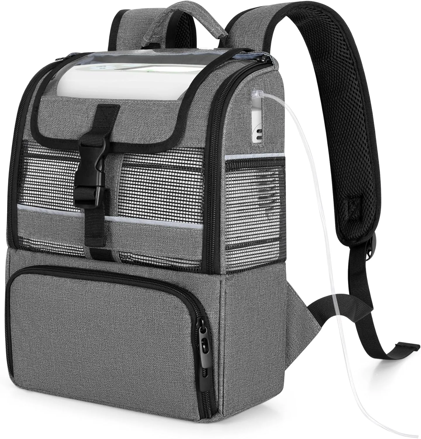 CURMIO Portable Oxygen Concentrator Backpack Compatible with Rhythm Healthcare P2/P2-E6/P2-E7, POC Travel Bag with Breathable Mesh Panels, Bottom Pocket for Charger, Cannula and Battery, Bag Only