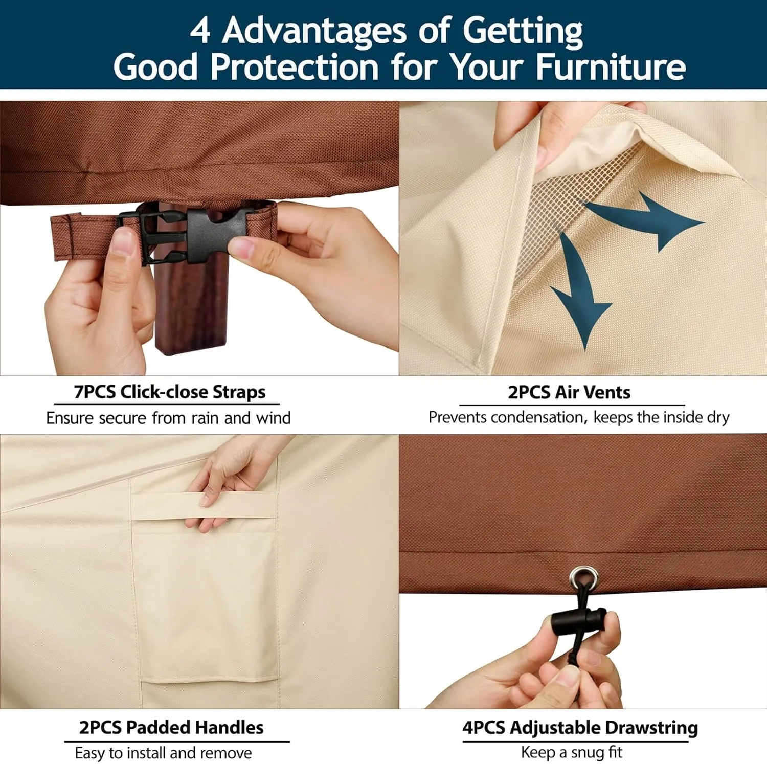 Curved Patio Furniture Covers-Outdoor Patio Furniture Sectional Covers Waterproof Reinforced Rip-Stop Anti-UV 600D Heavy Duty Outdoor Couch Cover with 3 Air Vent Sofa Cover 190"(128")