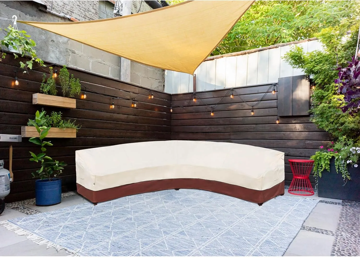 Curved Patio Furniture Covers-Outdoor Patio Furniture Sectional Covers Waterproof Reinforced Rip-Stop Anti-UV 600D Heavy Duty Outdoor Couch Cover with 3 Air Vent Sofa Cover 190"(128")
