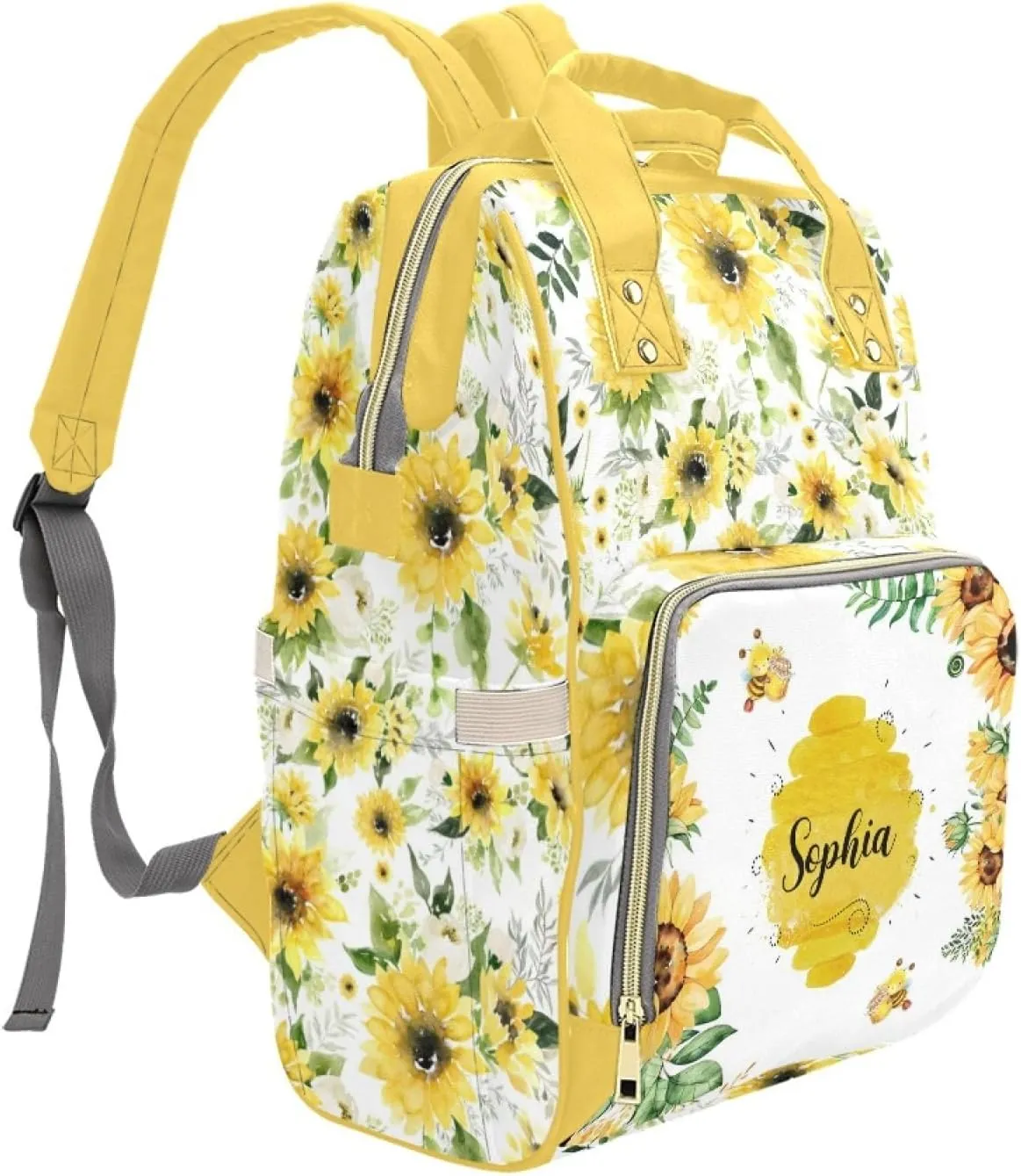 Custom Diaper Bag Backpack for Women, Personalized Name Nursing Mommy Daypack, Diaper Bag for Girls Boys, New Mom Gifts (Bee)