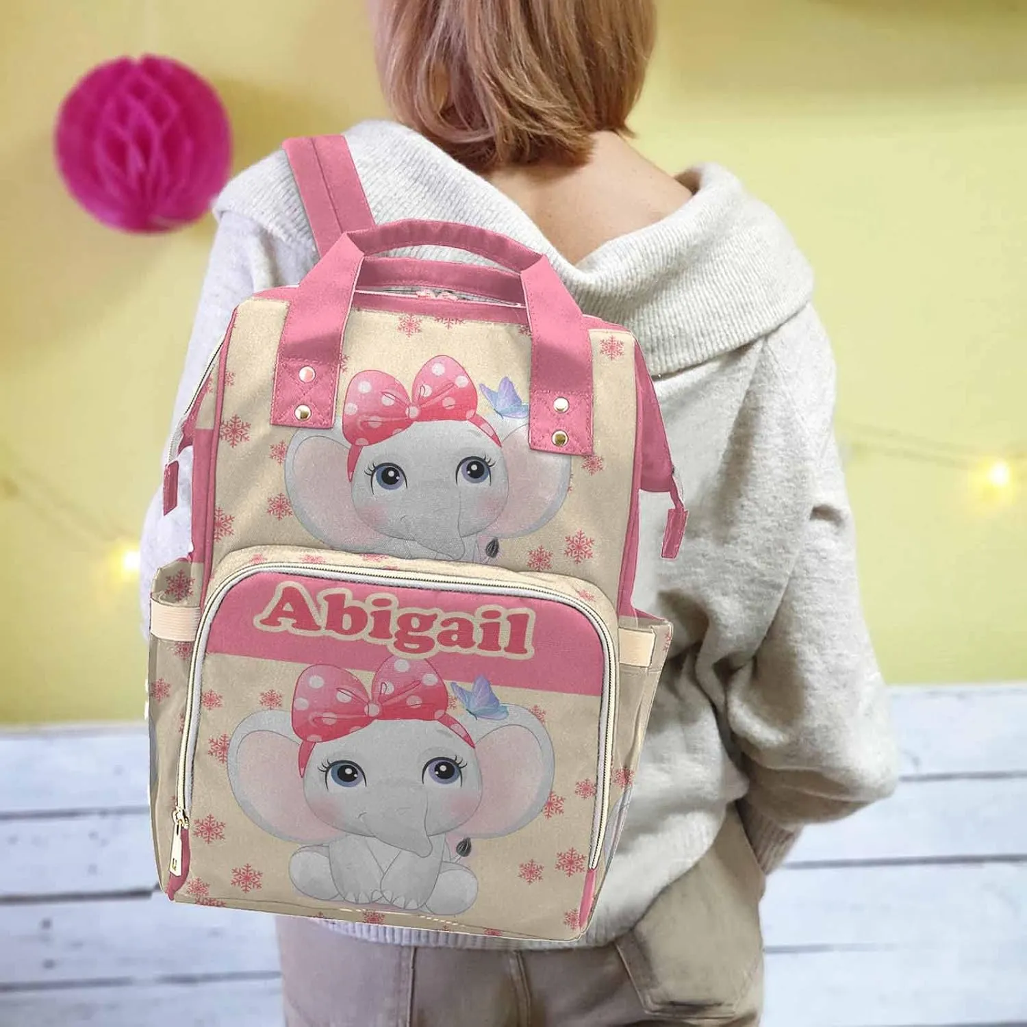 Custom Diaper Bag Backpack with Name, Personalized Nylon Waterproof Diaper Backpack Large Capacity Mommy Bag for New Mom