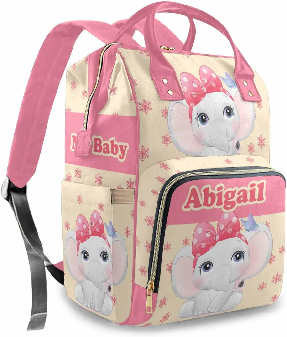 Custom Diaper Bag Backpack with Name, Personalized Nylon Waterproof Diaper Backpack Large Capacity Mommy Bag for New Mom