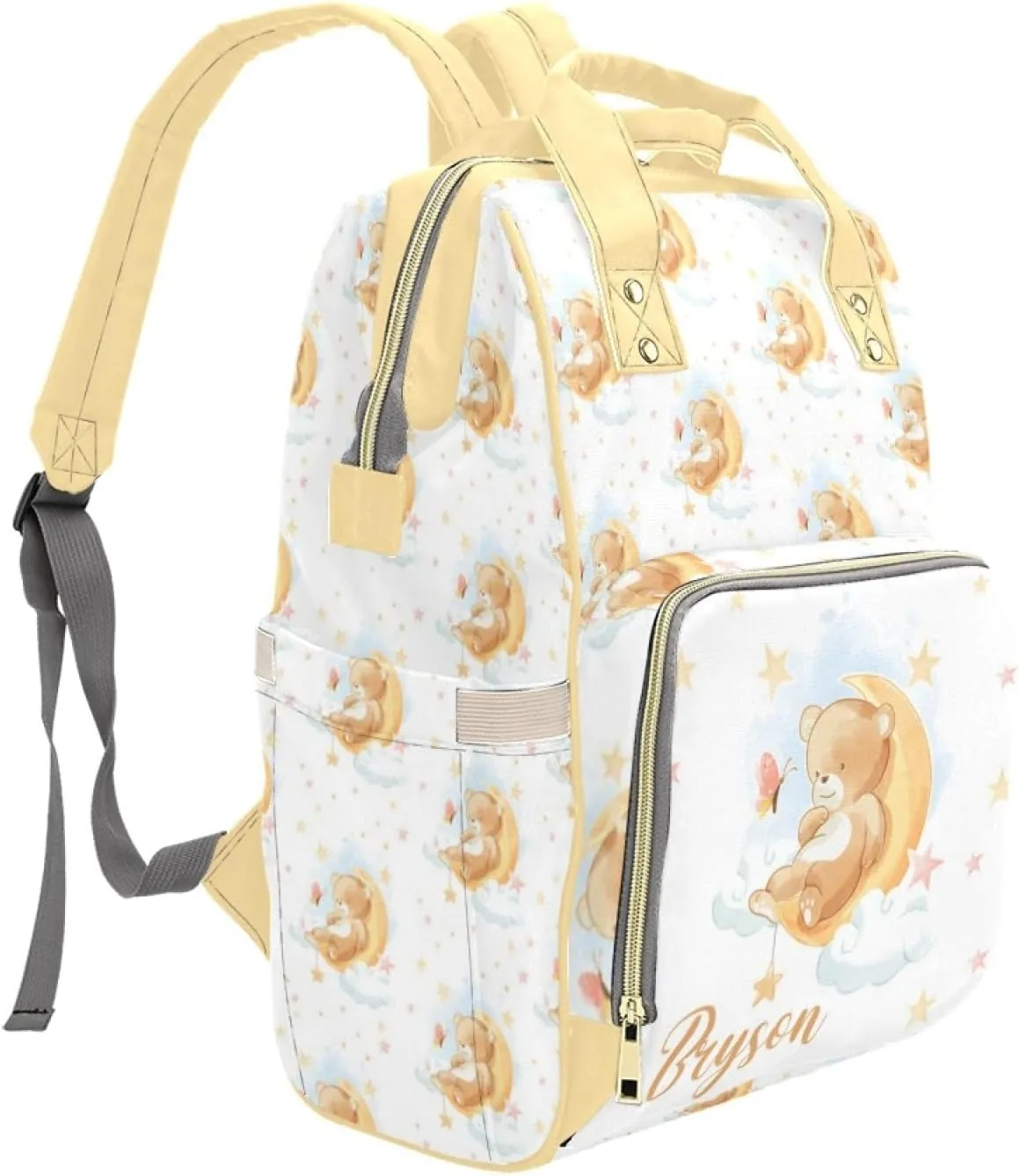 Custom Diaper Bag with Name Personalized Bear Nylon Travel Backpack for Holiday Travel Customized Nappy Changing Bag with Pockets for New Mom