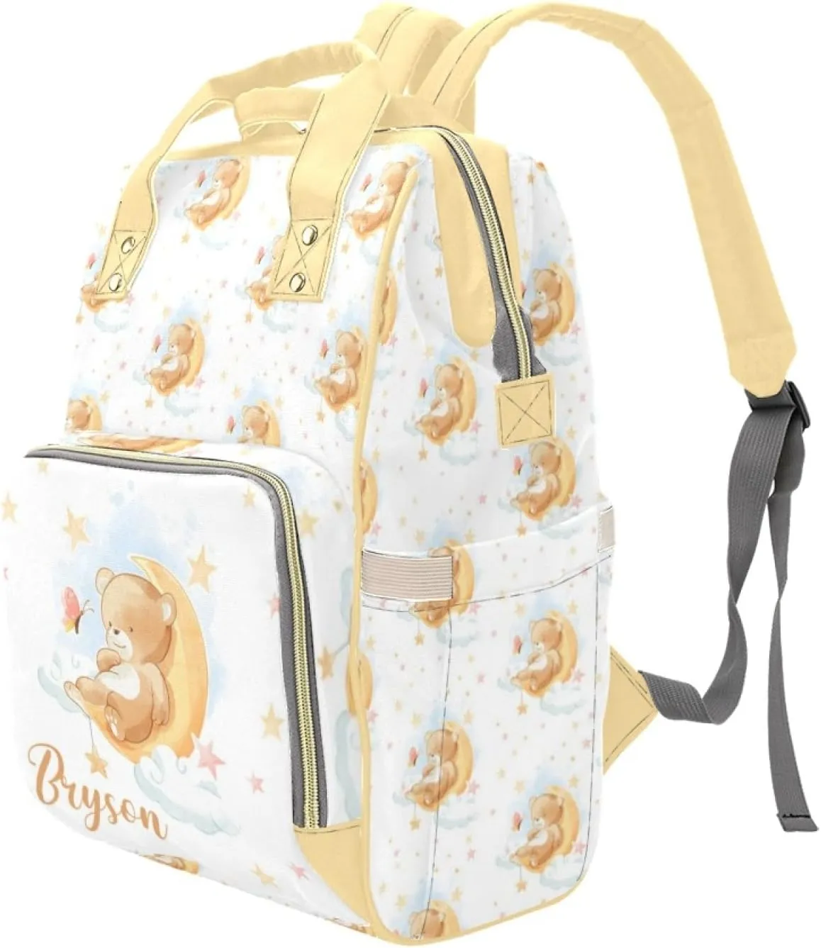 Custom Diaper Bag with Name Personalized Bear Nylon Travel Backpack for Holiday Travel Customized Nappy Changing Bag with Pockets for New Mom