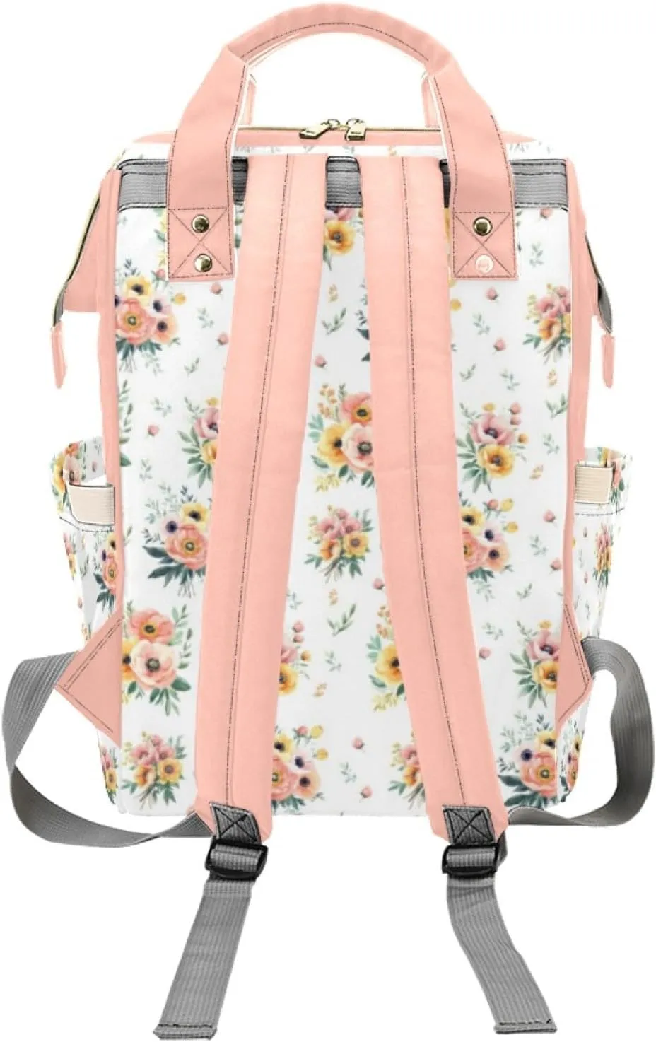 Custom Flower Baby Diaper Bags with Name, Personalized Floral Diaper Backpack Mommy Bag Diaper Nappy Bags Casual Daypack, Multiuse Travel Shoulder Bag for Mom Dad