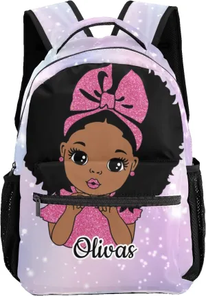 Custom Kids Backpack, Personalized Student School Bags for Boys & Girls, Bookbags for Travel Shiny Lights Girl