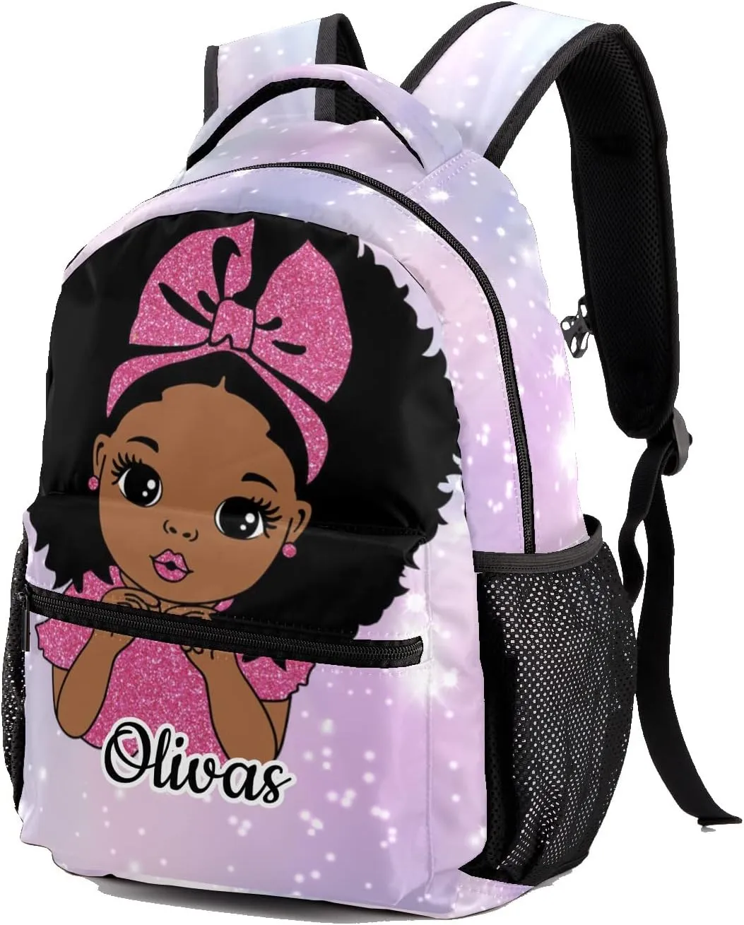 Custom Kids Backpack, Personalized Student School Bags for Boys & Girls, Bookbags for Travel Shiny Lights Girl