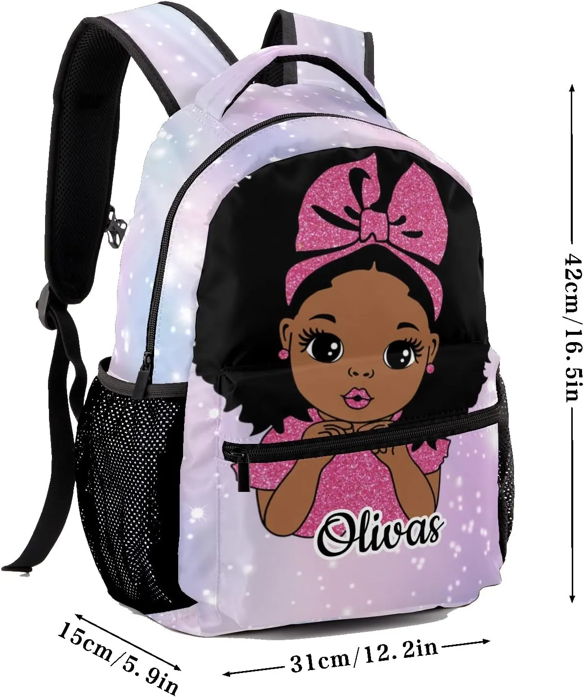 Custom Kids Backpack, Personalized Student School Bags for Boys & Girls, Bookbags for Travel Shiny Lights Girl