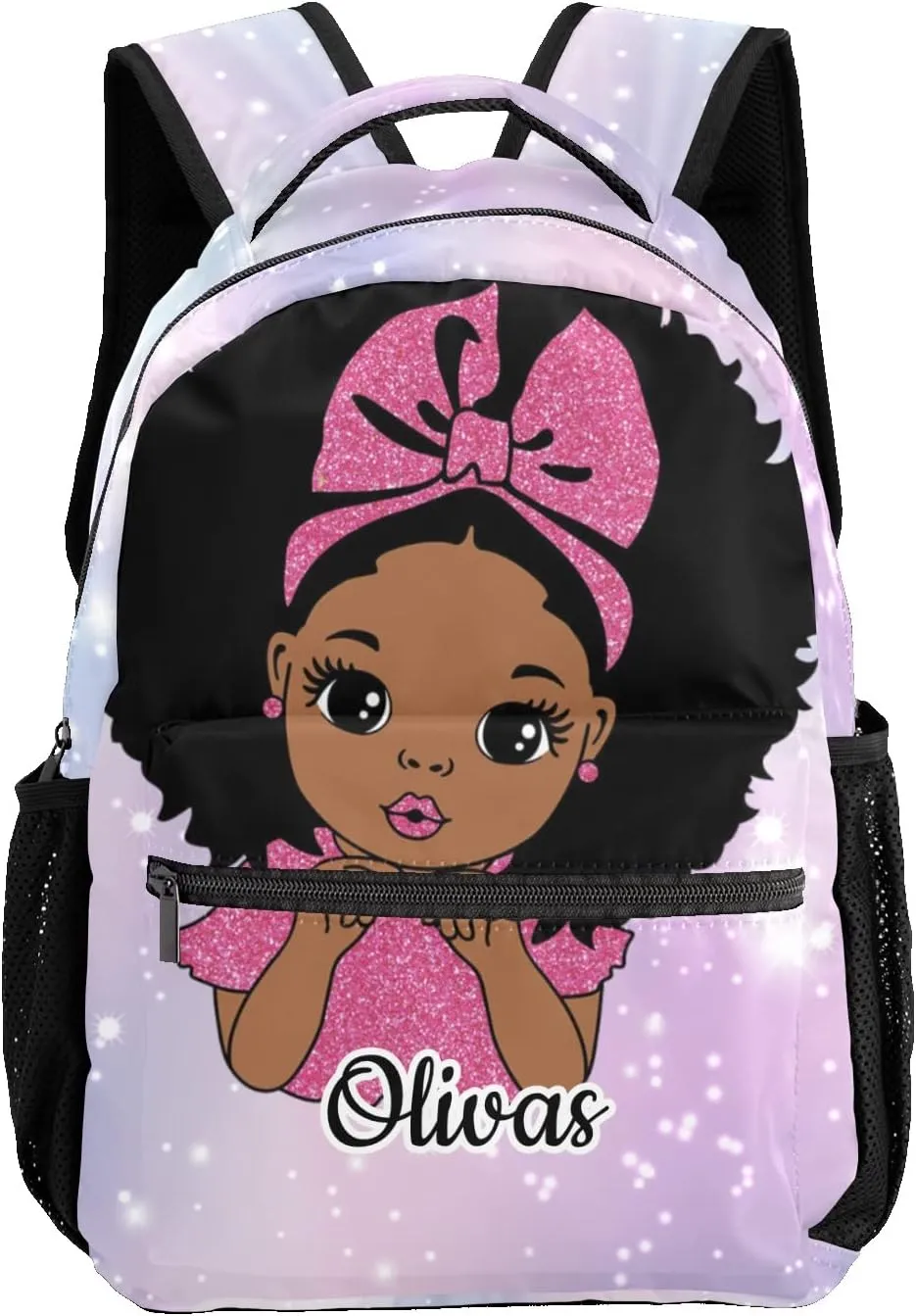 Custom Kids Backpack, Personalized Student School Bags for Boys & Girls, Bookbags for Travel Shiny Lights Girl