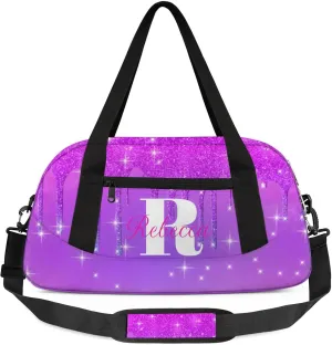 Custom Name Sports Duffel Bag Personalized Dance Gym Bag for Women Men Overnight Weekender Travel Duffel Bags Lightweight 18.5in, Purple
