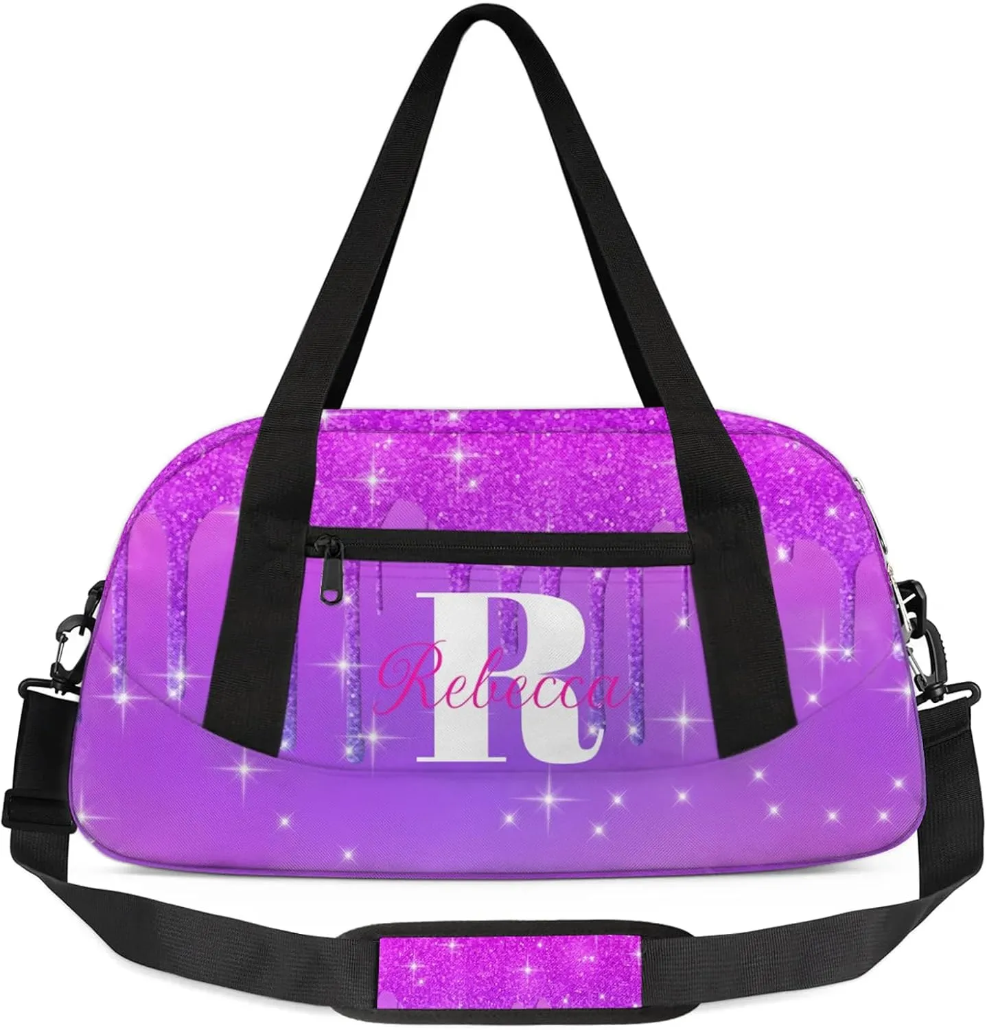 Custom Name Sports Duffel Bag Personalized Dance Gym Bag for Women Men Overnight Weekender Travel Duffel Bags Lightweight 18.5in, Purple